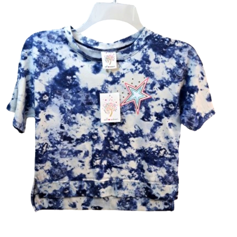 NWT Self Esteem Short Sleeve Tie Dye Crop Top Large Women's